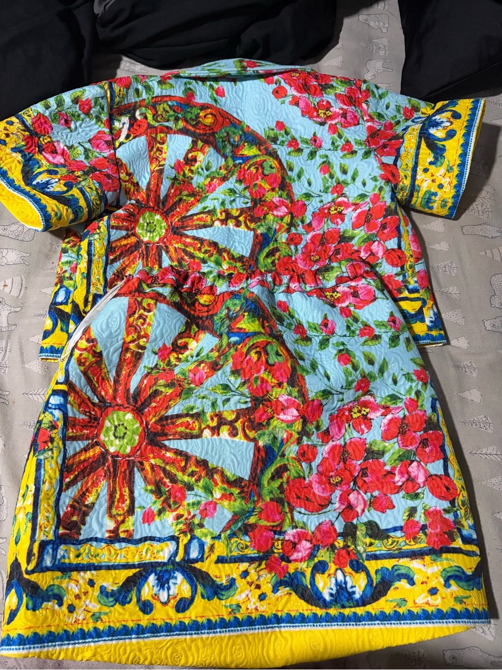 Dolce & Gabbana Girls Floral Wheel Print Dress - Light Blue, Red & Yellow